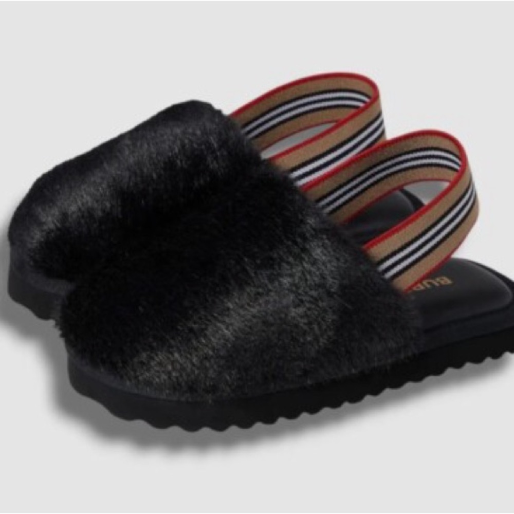 Burberry Black Fur Slip-On Shoes